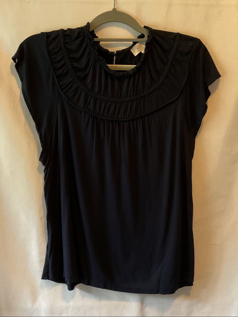 LOFT Women's Super Soft Navy Ruffled Yoke Top - Classic Everyday Tee